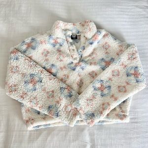 PacSun White and Blue Floral Puffer Jacket